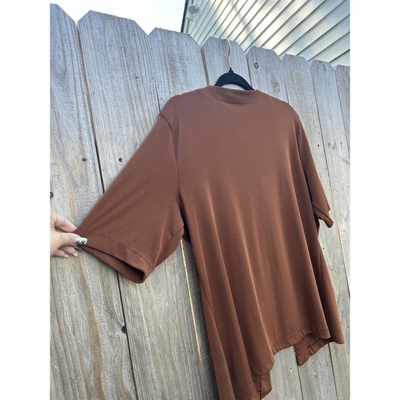 Chicos Cotton Open Front Cardigan Women’s Size 2 Short Sleeve Brown large‎ - Picture 9 of 10